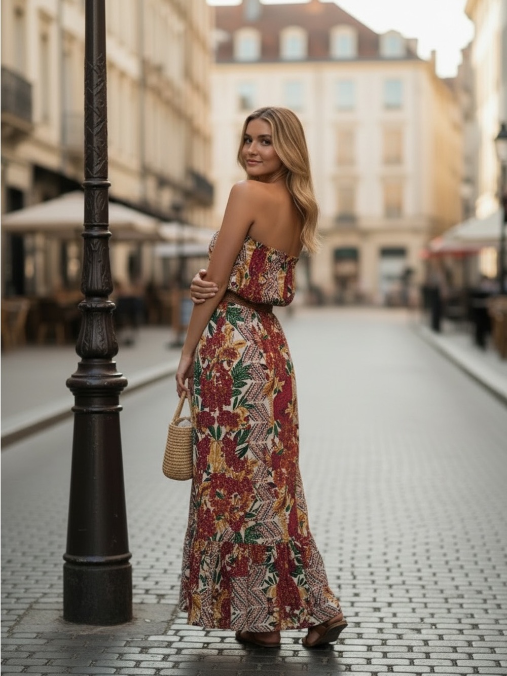 Colorful strapless dress